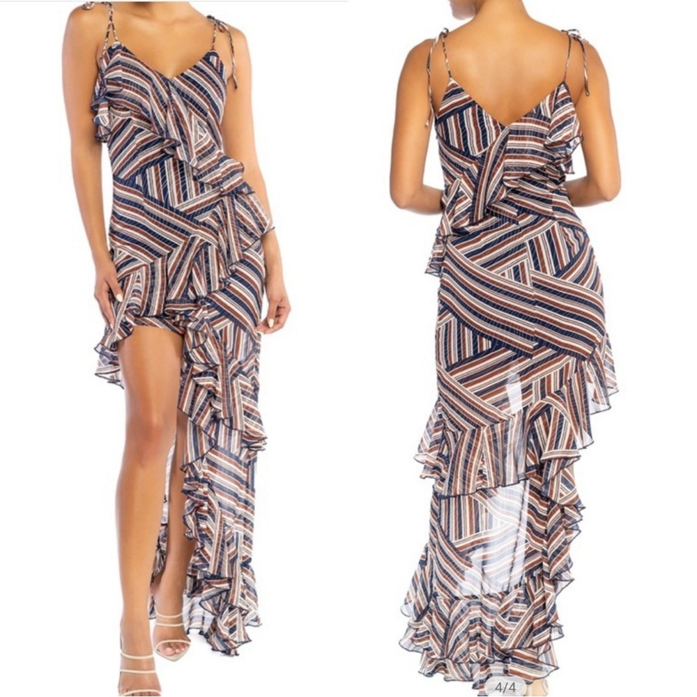 Luxxel Asymmetrical party evening dinner dress | Forest Green and Brown